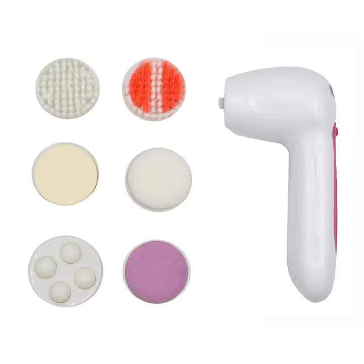 Pack Cepillo de limpieza Facial con 6 cabeza de masaje, dispositivos de estiramiento Facial 6 en 1 masajeador Facial eléctrico limpiador de poros faciales con 6 cabezales de cepillo para acné, manchas negras, piel muerta y maquillaje - 1