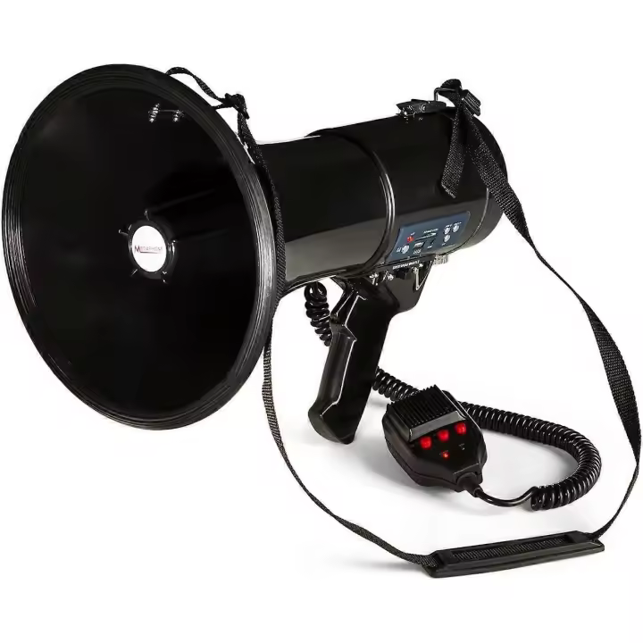 80 W Megáfono MEGA080USB-Modos de voz sirena o silbato Reproductor de MP3 y Puerto USB Rango de correa de hasta 700 m Versátil chasis de plástico y Negro Sho - 1