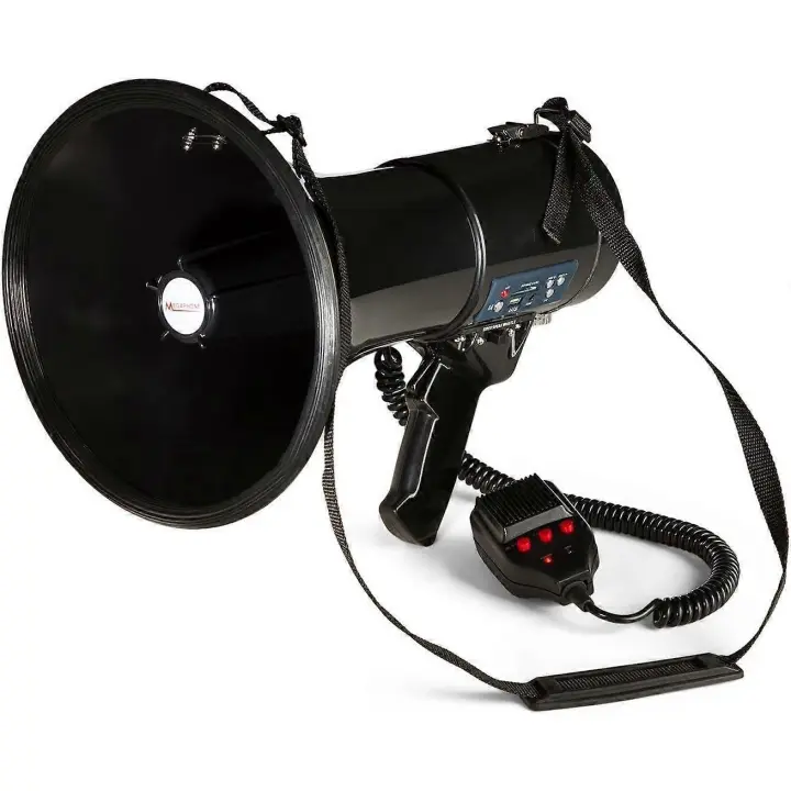 80 W Megáfono MEGA080USB-Modos de voz sirena o silbato Reproductor de MP3 y Puerto USB Rango de correa de hasta 700 m Versátil chasis de plástico y Negro Sho - 1