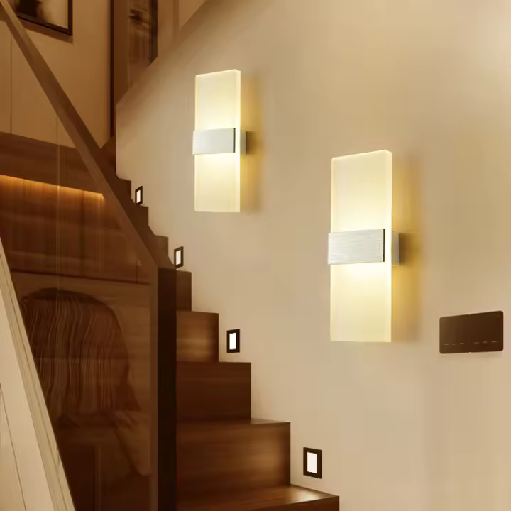 SOMY Aplique de pared interior 6W Plata cepillada Luz cálida Aplique de pared interior AC 85-265 (V), Luz de pasillo acrílica moderna para pasillo, dormitorio, escalera, luces decorativas Tamaño de la lámpara: 29 x 11 x 4,5 mm Aplique de pared exterior - 1