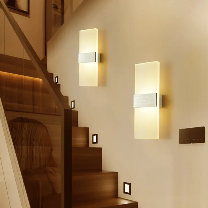 SOMY Aplique de pared interior 6W Plata cepillada Luz cálida Aplique de pared interior AC 85-265 (V), Luz de pasillo acrílica moderna para pasillo, dormitorio, escalera, luces decorativas Tamaño de la lámpara: 29 x 11 x 4,5 mm Aplique de pared exterior - 1