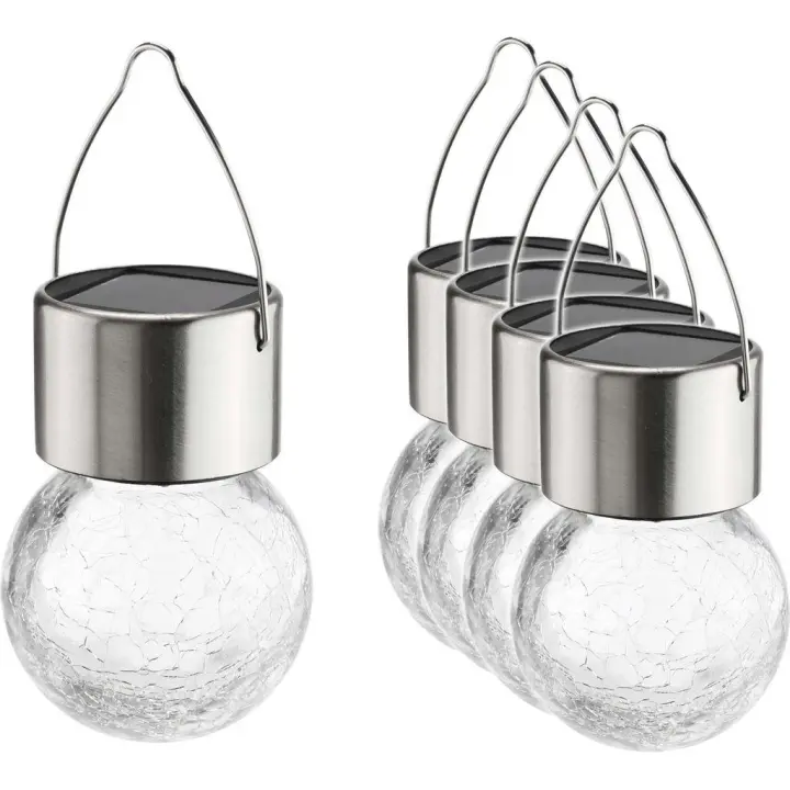 Luces solares de bola agrietada, linternas decorativas para jardín al aire libre, 5 piezas de bolas solares para jardín colgantes de vidrio roto LED blanco cálido 6 cm - 1