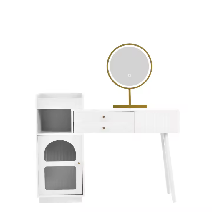 Set de tocador con Espejo LED E iluminación en 3 Colores, tocador de Madera with 3 cajas y aparador, extensible-Dimensiones Diseño: 120/A90/D40 cm (taburete no incluido) - 1