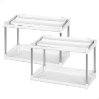 Max Home Pack 2 especieros de doble altura con bandeja extraíble, 37,5x19x25,5 cm, blanco y gris, ganchos frontales para colgar utensilios, estante especiero, organizador botes pequeños cocina, estable, almacenaje cocina - details 0