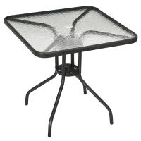 Outsunny Mesa de Jardín Cuadrada Mesa de Comedor Exterior 76x76x72 cm con Agujero para Sombrilla y Encimera de Vidrio Templado para Patio Terraza Negro - details 0