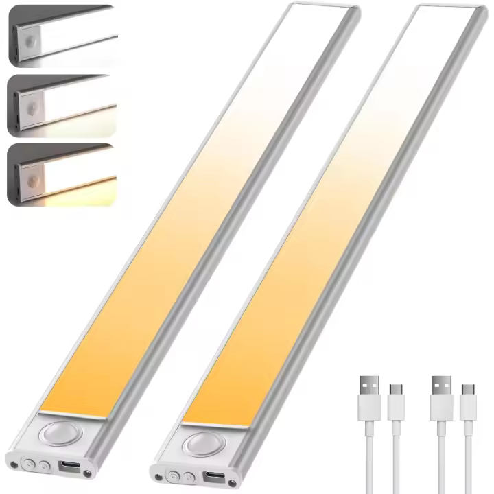 Luz LED para guardarropa con sensor de movimiento, 2500mAh, recargable por USB, 3 modos de iluminación - 1