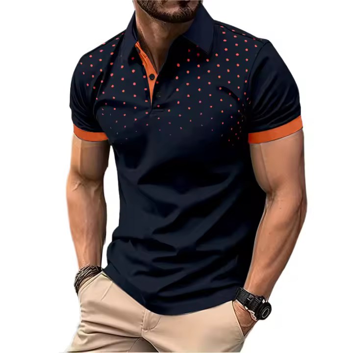 Camisa Polo Para Hombre De Manga Corta Verano Impresión Grande Transpirable Ligera Con Botones Estilo Casual Polyester - 1