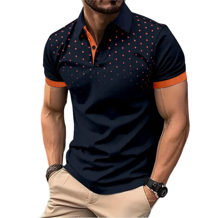 Camisa Polo Para Hombre De Manga Corta Verano Impresión Grande Transpirable Ligera Con Botones Estilo Casual Polyester - 1