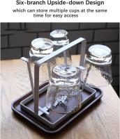 Cup Drying Rack,Metal 6 Cups Silicone Protective Hooks Non-Slip Bottle Drying Holder Tree Stand for Mugs Organizer Glasses Kitchen Countertop - details 4