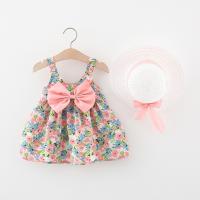 Conjunto De 2 Piezas Ropa Infantil Para Niñas Vestido De Verano Estilo Coreano Con Tirantes Flores Y Falda Playa Sombrero Del Mismo Estilo - details 2