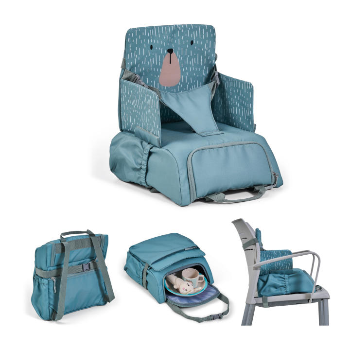 MS BabyWorld - Booster Bag Stars | Elevador de Viaje Portátil 2 en 1 con Arnés de 5 Puntos | Mochila Convertible en Bandolera | Bolsillo Térmico, Dispensador de Pañuelos y Espacio para Utensilios