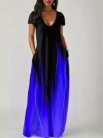 Vestido Casual De Verano Para Mujer Largo Con Bolsillos Estampado Suelto Cuello En V Manga Corta Vestido De Poliéster - details 5
