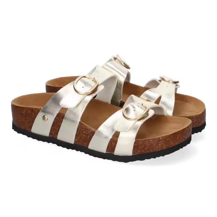 PuntoSalao Sandalias doradas planas material bio comoda doble hebilla mujer M-286 - 1