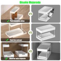 KingnetStore - Organizador Forma L de Cocina Fregadero con 4 Ganchos, Organizador de Baño, Gabinete de 2 Niveles, Extraíble, Espacio Estrecho para Organizador y Almacenamiento por debajo del fregadero, Estantería deslizante de 2 niveles para Baño y Cocina - details 6