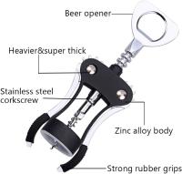 Multifunctional Wing Corkscrew Wine Bottle Opener for all Cork Stoppered and Beer Cap Bottles, Waiters - Black - details 1