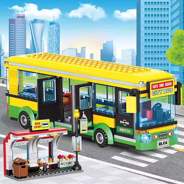 Juguetes De Construcción Compatible MOC Sets Serie Ciudad Estación De Autobuses Y Taxistas Para Niños Regalo De Transporte Público Bloques De Coche - 1
