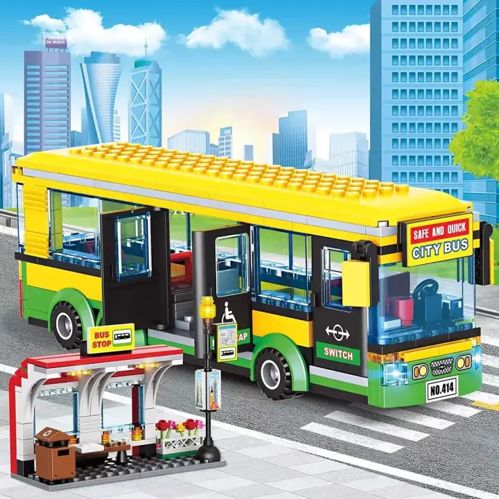 Juguetes De Construcción Compatible MOC Sets Serie Ciudad Estación De Autobuses Y Taxistas Para Niños Regalo De Transporte Público Bloques De Coche - 1