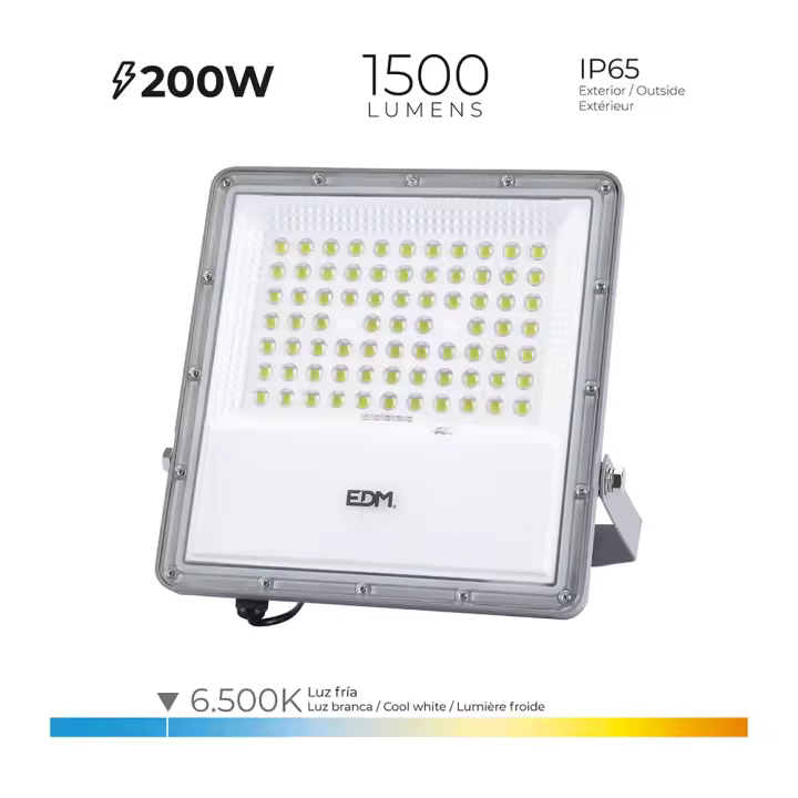 foco proyector led solar 200w 1500lm 6500k luz fria ip65 edm - 1