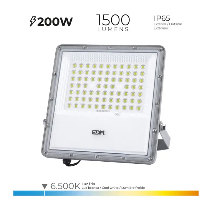 foco proyector led solar 200w 1500lm 6500k luz fria ip65 edm - 1