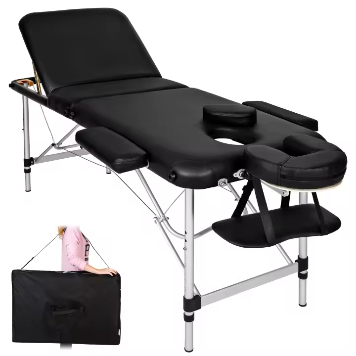 Tectake - Camilla para masajes 3 zonas con acolchado de 5 cm de aluminio  Reposacabezas de aluminio y plástico  Revestimiento de vinilo resistente al aceite y al agua  Cómodos reposabrazos para una postura confortable y relajada - 1