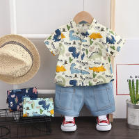 Conjunto De Ropa Infantil Para Niños Primavera Verano Camisa Corta Con Estampado De Dinosaurio Y Jeans Moda Bebé 2 Piezas Talla Adecuada Para Niños De 0 a 6 Años - details 1