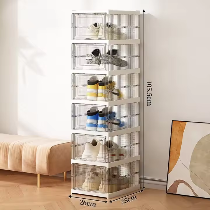 Caja de zapatos transparente plegable sólida para gabinete de almacenamiento de caja de zapatos tamaño UE 45, 6 niveles con tapa 1piezas - 1