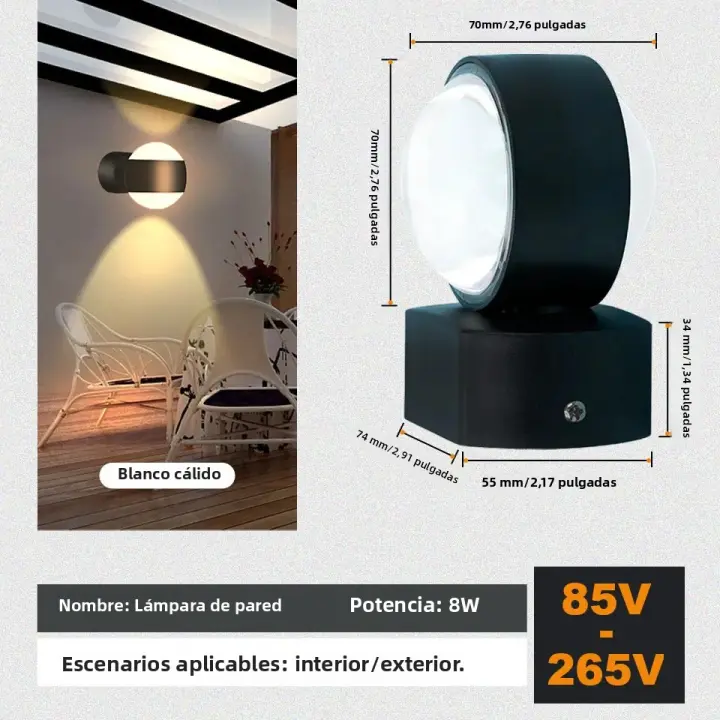 Lámpara De Pared LED Impermeable IP66 Para Interior Y Exterior Iluminación De Jardín Para Sala De Estar Pasillo Dormitorio Decoración Luz Moderna Fuente De Alimentación AC 85-265V ABS - 1