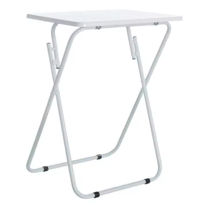 Dcasa Mesita auxiliar plegable de metal y madera DM blanca de 48x38x66 cm - 1