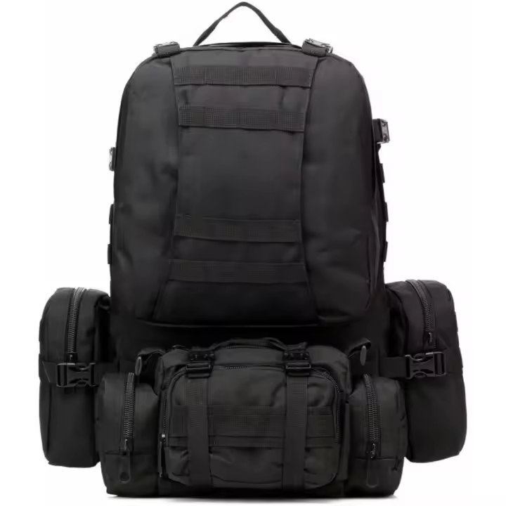Prowalk mochila táctica negra o verde olivo, senderismo y acampada militar de asalto de 50 litros 4 en 1, con tres bolsos extraíbles tipo táctico bolso para montaña, rutas y camping caza y pesca, trekking y actividades de ocio y deportes al aire libre - 1