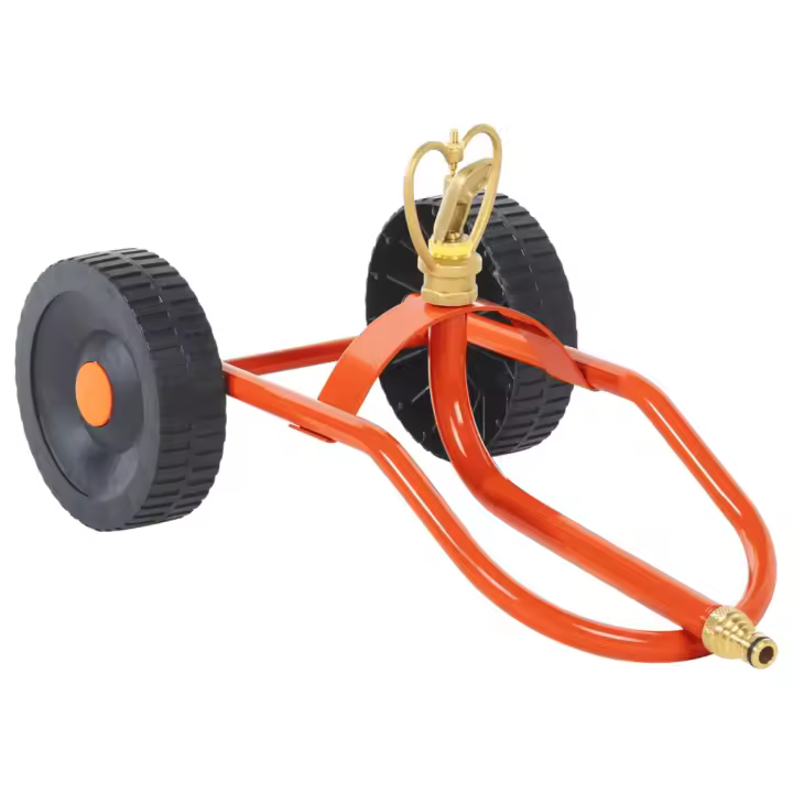 vidaXL Trineo de aspersores con ruedas y cabezal giratorio acero rojo - 1