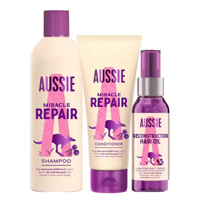 Aussie Pack  Miracle Champú Reparador - Repara el Cabello Seco y Dañado 300ml - Sin Silicona +Tratamiento Reparador del Cabello 100ml+ Acondicionador reparador 200ml - 1