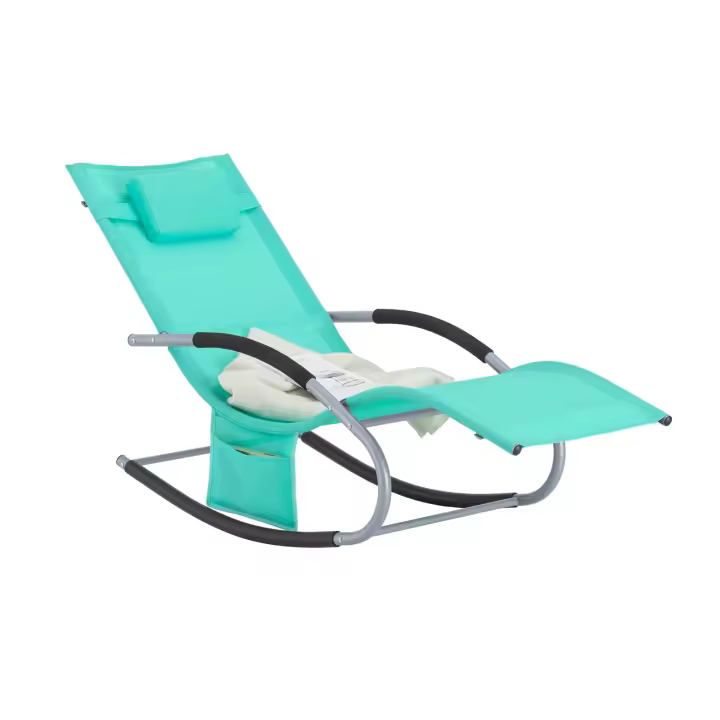 SoBuy Tumbona Mecedora con Almohada y Bolsillo Lateral Estructura de Hierro Malla Transpirable Teslin Cómodo Soporta hasta 150 kg Color Azul 63 x 150 x 83 cm OGS28-TB ES - 1