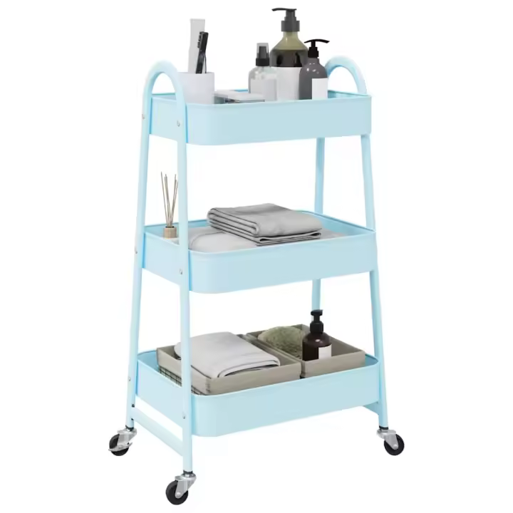 vidaXL Carrito de almacenaje 3 niveles acero 42x41,5x77 cm en color Azul/Negro/Blanco - 1