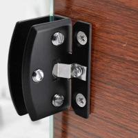 [4 Pcs] Gabinete Bisagra de puerta de vidrio Clip de baño Puerta de vidrio sin marco Gabinete de exhibición Clip 90 grados Bisagra (negro) - details 1