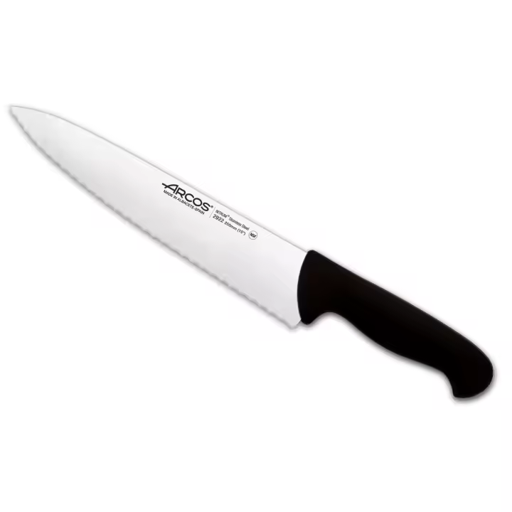 Arcos Serie 2900 - Cuchillo Cocinero - Hoja Serrada de Acero Inoxidable NITRUM de 250 mm - Mango inyectado en Polipropileno Color negro - 1