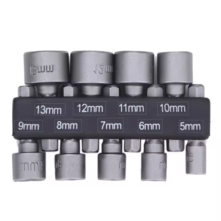 Juego De 9 Piezas De Llaves De Fijación Y Destornillador Eléctrico Herramientas De Trabajo Con Juego De Llaves Métricas 5-13mm Tornillos De 1/4" Junta Herramienta De Perforación - 1