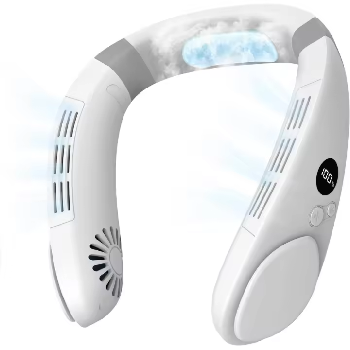 Ventilador de cuello de 6000 mAh con placa de enfriamiento, compresa fría, sin aspas, portátil, silencioso, aire acondicionado, recargable, esencial para vacaciones, para mujeres y hombres - 1
