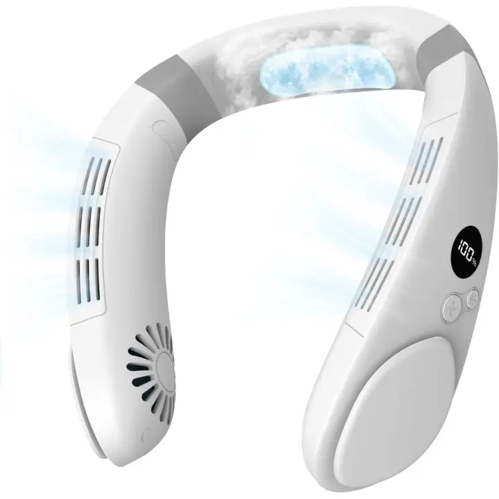 Ventilador de cuello de 6000 mAh con placa de enfriamiento, compresa fría, sin aspas, portátil, silencioso, aire acondicionado, recargable, esencial para vacaciones, para mujeres y hombres - 1