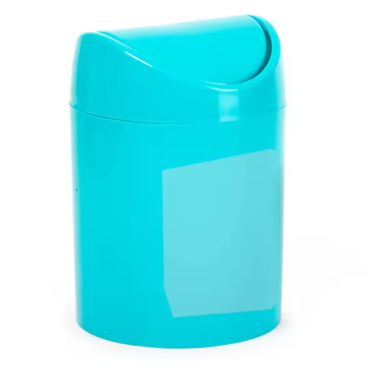 CABLEPELADO Papelera basculante plástico para mesa, Mini Basurero de Mesa, Cubo de Basura para Escritorio, Papelera de Oficina Pequeña, Papelera de Plástico con Tapa Basculante, 1.4 Litros, Azul - 1
