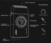 VGR Shaver Profesional Para Barba Trimmer Eléctrico Reciprocante LED Para Hombres V-377 Corte Rápido 9000 RPM Recargable Universal 120 Minutos De Uso - details 2