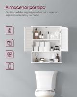 Armario colgante de baño con puertas de persiana, estante ajustable y compartimento abierto, gris ahumado, blanco - 20x60x70 cm - details 4