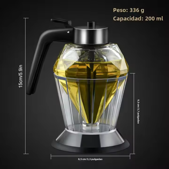 Dispensador De Miel De Forma Diamante Con Soporte 200ml Gran Capacidad Multifuncional Botella De Aceite Ecológica Para Vinagre Y Salsa - 1