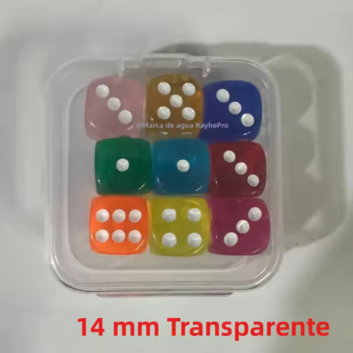 9 Piezas De Dados Colores Transparentes Con Caja Dados De 6 Cara 14mm/16mm Para Juegos De Mesa Aprendizaje Matemático Clase - 1