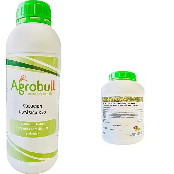 Agrobull Jabon Potasico 1 Litro + Aceite Neem 250ml Pack Protección Plantas y Huerto - 1