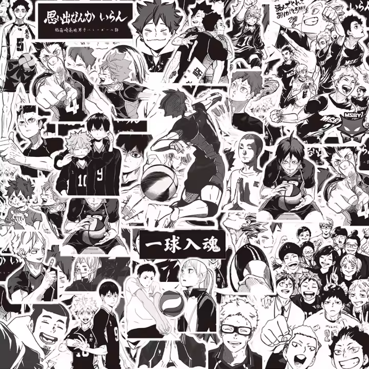 Pegatinas De Voleibol Anime Haikyuu!! 10/30/65pcs En Blanco Y Negro Para Teléfono Estuche Guitarra Diseño Cool Hinata Shoyo Resistentes Al Agua - 1