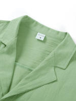 Camiseta de manga corta de lino de verano para hombre, talla grande, sudadera holgada, cárdigan con botones de color liso, camisa de algodón y lino para hombre - details 24