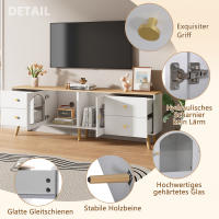 Mueble TV with almacenamiento, decorative mueble with 2 Puertas laterales Cristal Templado, entretenimiento TV Mesa decorative en Diseño Curvo, adecuada para Comedor, Salón, Zona de entrada, decoración en Madera Blanca - details 4