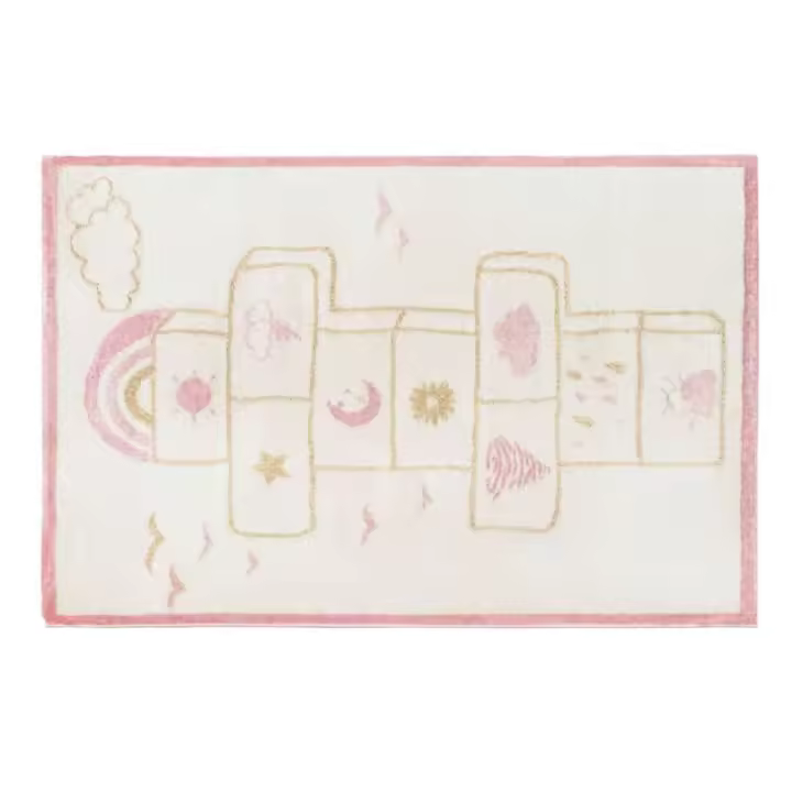 Vente-unique - Alfombra infantil rayuela FUNNY - 100 x 150 cm - beige, rosa y lurex dorado - 1
