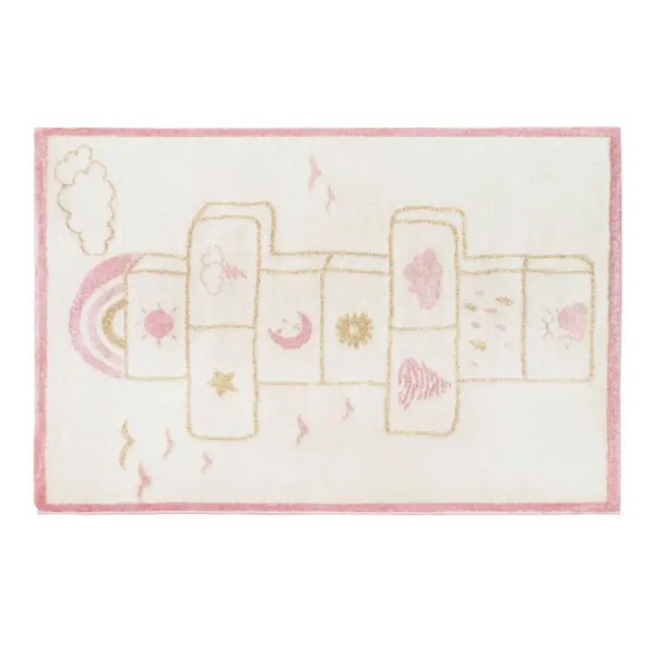 Vente-unique - Alfombra infantil rayuela FUNNY - 100 x 150 cm - beige, rosa y lurex dorado - 1