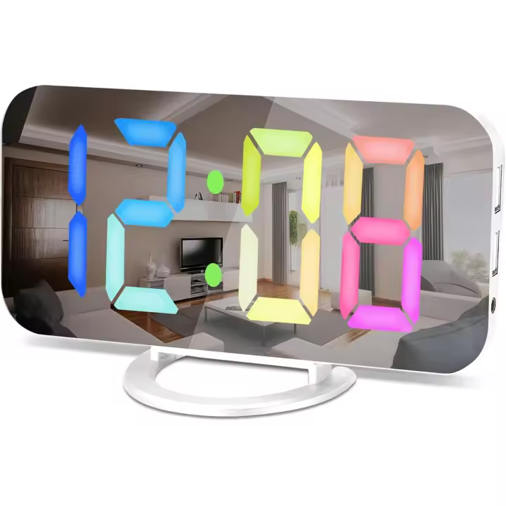 Reloj despertador digital, LED y relojes de espejo de pantalla grande, con dos puertos de carga USB, 12/24 h, atenuación automática, reloj de escritorio moderno para dormitorio, hogar y oficina - 1